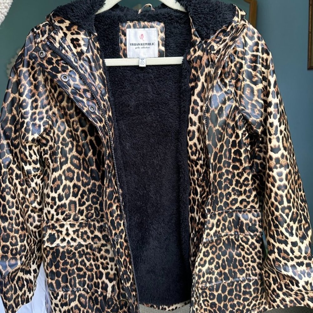 Urban Republic Rain Jacket Coat Water Resistant Fur Leopard Cheetah